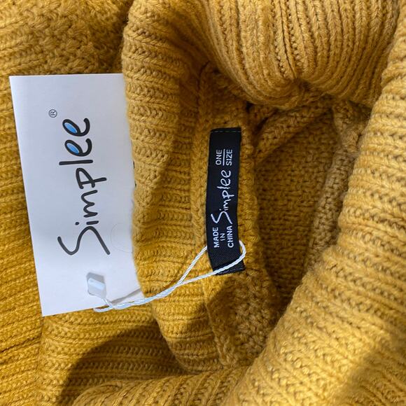 Chunky Mustard Knit Poncho Sweater Turtleneck One Size Lagenlook Cozy Fall Cape - Picture 2 of 7